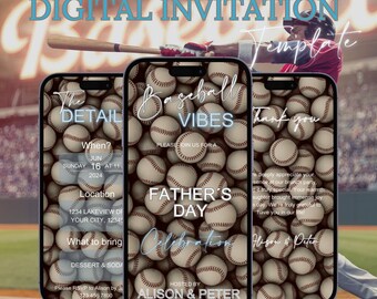 Digital Father’s Day Invitation Template Editable, Baseball Theme, Happy Father’s Day Brunch Invite, Baseball Fathers Day Gifts