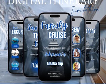 Family Cruise Itinerary, Reunion Vacation Trip Digital Planner, Animated Holiday Getaway Invite, Editable Travel Template Instant Download