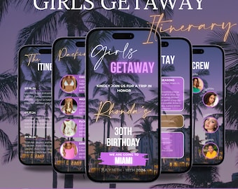 Miami Birthday Trip Weekend Getaway Digital Editable Invite Template with a Vacation Itinerary, Birthday Weekend Invitation, Animated Invite