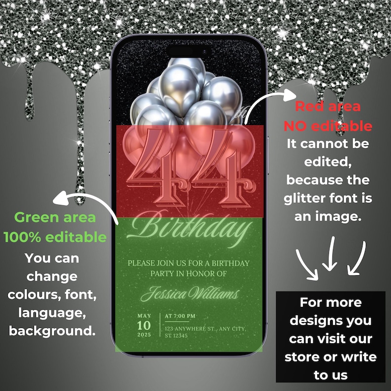 44th Digital Flyer Birthday Invitation, Surprise 44 Dinner Party Invite ...