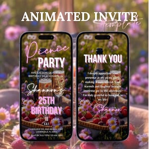 Animated Birthday Picnic Invitation Template, Digital Beach Picnic Invite, Text Evite Summer  Park Party Ideas, Picnic Party Invite