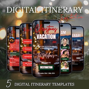 Itinéraire de vacances en famille de Noël, planificateur numérique de voyage de vacances, escapade animée de Noël, modèle de voyage modifiable téléchargement immédiat