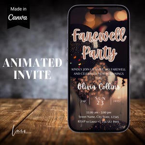 Carte virtuelle numérique d'invitation à une fête d'adieu, modèle d'itinéraire modifiable Evite, modèle d'invitation à une fête de départ à la retraite, ballons noirs animés