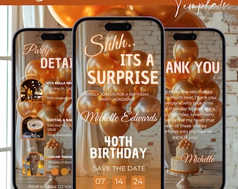 Surprise Party Birthday Invitation, Digital Shhh its a surprise itinerary, Editable Modern Bronze Template Anniversary Surprise Party Invite