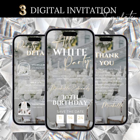 All White Party Invitation, Birthday Dinner Invite, All White Birthday Affair Itinerary, Digital White Party Template, Editable Canva Evite
