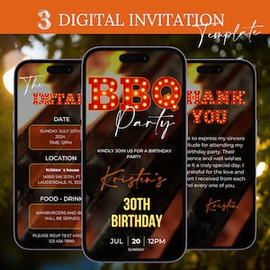 Digital Birthday BBQ Invitation. Animated Barbeque Party Invite. Mens or Ladies Rustic Chill and Grill eVite. DIY Editable Template