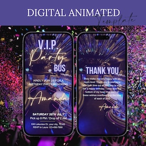 Digital Party Bus Birthday Invitation, Limo Party Invitation, Birthday Party Bus Invite, Party Invitation, Phone Birthday Invite