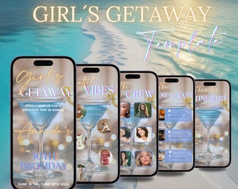 Digital Birthday Weekend Invitation, Animated Travel Itinerary, Girls Vacation Schedule Trip Evite, Editable Planner Template, Getaway