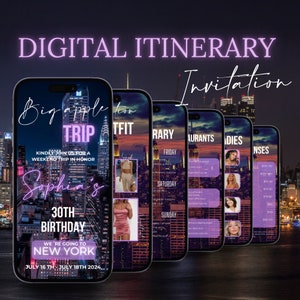 Girls Trip New York Themed Digital Birthday Weekend Invitation, Animated Travel Itinerary, Vacation Schedule Trip, New York Planner Template