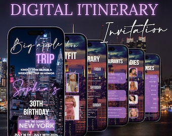 Girls Trip New York Themed Digital Birthday Weekend Invitation, Animated Travel Itinerary, Vacation Schedule Trip, New York Planner Template