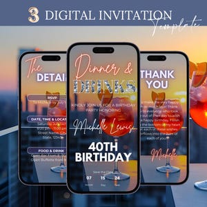 Birthday Dinner invitation, Birthday Digital Dinner and Drinks template, Dinner video invitation, Editable Dinner party invite Itinerary