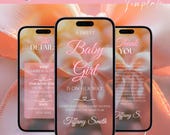 Pink Bow Baby Shower Invitation, Its a Girl Baby Shower Itinerary, Ribbon Baby Brunch Digital Template, Baby Sprinkle Animated Invite