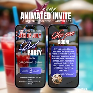 Digital 4th of July Pool Party Invitation Template, Fourth of July Patriotic Swim Party Invite, Independence Day Summer Celebration Evite