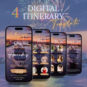 Geburtstags-Kreuzfahrt-Reiseplan, Digitale Kreuzfahrt-Einladungsvorlage, Reiseplan, Geburtstag einladen, Karneval-Kreuzfahrt, Royal Karibik