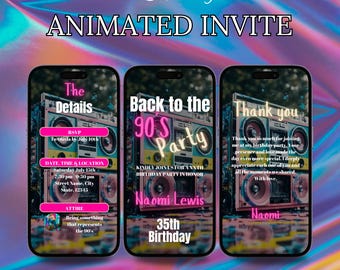 Digital 90-talsfödelsedagsinbjudan, 90-talsfestinbjudan, husfestinbjudan, retrofest, tillbaka till 90-talet, hiphopfest, 90-talsresplan