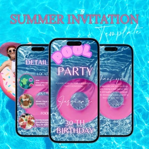Digital Pool Party Birthday Invitation, Summer Party Invite, Summer Party Digital Invitation, Animated Invite, Party Ideas, Birthday Summer