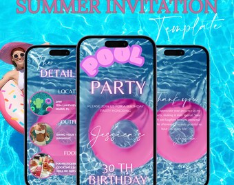 Digital Pool Party Birthday Invitation, Summer Party Invite, Summer Party Digital Invitation, Animated Invite, Party Ideas, Birthday Summer
