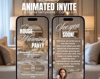 Uitnodiging housewarmingfeest | Nieuwe geanimeerde uitnodiging voor thuis | Appartement Welkom | Digitaal bewerkbaar sjabloon | DIY-sjabloon direct downloaden