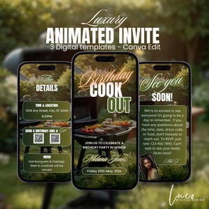 Digital Birthday Cookout invitation,BBQ video invitation,Birthday Backyard bbq Invitation Template, Summer Vibes BBQ Invite Grill & Chill
