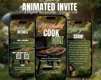 Digital Birthday Cookout invitation,BBQ video invitation,Birthday Backyard bbq Invitation Template, Summer Vibes BBQ Invite Grill & Chill