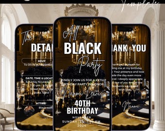 All Black Affair Invitation Template, Editable All Black Party Invitation, Digital Black Birthday Birthday Invite, Text Invite