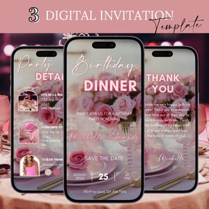 Digital Birthday Dinner invitation, Birthday Dinner, Digital Birthday Party Invite, Editable Template, Text Evite, Birthday Brunch Party