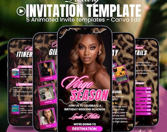 Digital Virgo Birthday Itinerary Template Digital Travel Schedule Leopard Print Girls Trip Weekend Planner Cheetah Pink Edit Party Invite