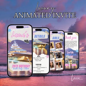 Yacht Party Invitation, Editable Boat Party Birthday Invite, Digital Party Boat Video, Boat Birthday Party Celebration Animated, DIY Canva
