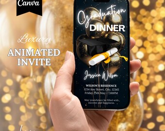 Digital Graduation Party Invitation, Animated Gold College Announcement Invite, She Did It High School Evite, Self Editable Template eCard