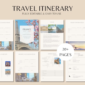 Travel Itinerary Template | Printable Travel Guide | Travel Agent Planner | Modern Minimal Travel Planner | Canva Template