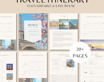 Travel Itinerary Template | Printable Travel Guide | Travel Agent Planner | Modern Minimal Travel Planner | Canva Template