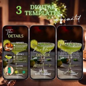 Birthday Dinner invitation, Birthday Digital Dinner and Drinks template, Dinner video invitation, Editable Dinner party invite Itinerary
