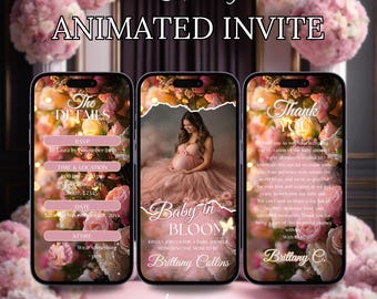 Digital Baby In Bloom Pink Floral Baby Shower Invitation, Baby Girl, Digital Phone Text Message Evite, Editable Template, Instant Download