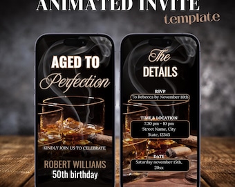 Invitación de cumpleaños de whisky, invitación de cumpleaños editable para hombres adultos, 30, 40, 50 años, cualquier edad, añejada a la perfección, imprimible, descargable, cena de fiesta
