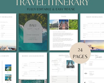 Travel Itinerary Template, Girls Trip Planner, Editable Canva Mobile Itinerary, Vacation Planner, Bachelorette Travel Guide