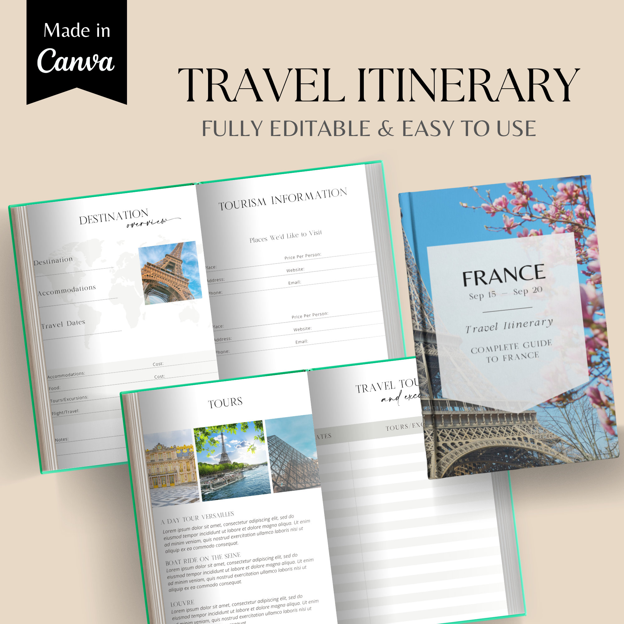 Editable Travel Itinerary Template, Trip Itinerary, Printable France ...