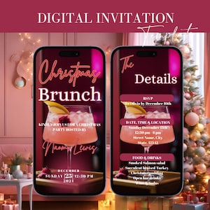 Digital Holiday Brunch Invitation, Editable Christmas Brunch Invite, Digital Holiday Pancakes Template, Pink Party Invite, Instant Download