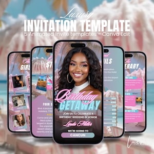 Digital Cancun Birthday Weekend Invitation Editable Birthday Weekend Itinerary Animated Travel Itinerary Girls Trip Vacation Schedule DIY