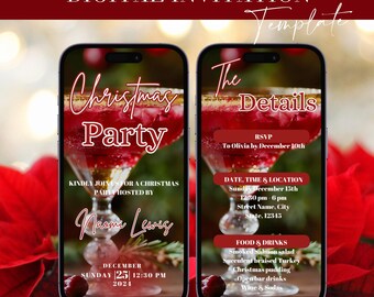 Friendsmas Party Einladung, Rotgold Weihnachtsbaum Digitales Evite, Urlaub Girls Night animierte Einladung, bearbeitbare festliche Vorlage Download
