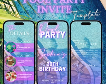 Pool party ecard,pool party text invitation,pool party birthday digital invitation,summer party digital invitation,animated text message