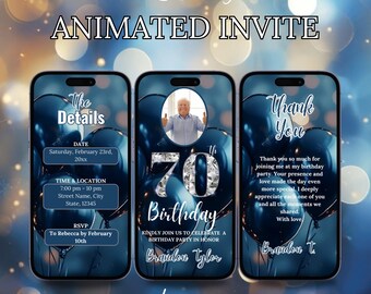 Digital 70th Invitation With Photo, Look Who's 70th Birthday Invitation Template For Men, Birthday Invite Male Self Edit Itinerary eCard