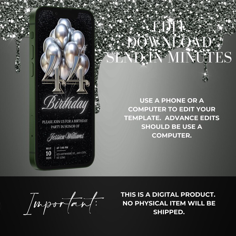 44th Digital Flyer Birthday Invitation, Surprise 44 Dinner Party Invite ...
