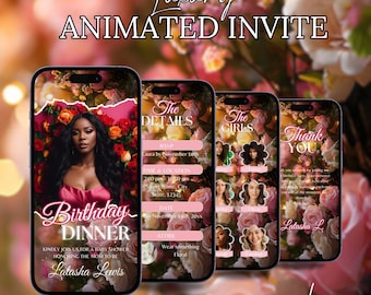 Pink Floral Birthday Dinner invitation, Pink Birthday Dinner, Digital Birthday Party Invite, Editable Template, Birthday Party, text evite