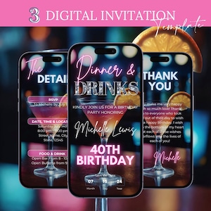 Birthday Dinner invitation, Birthday Digital Dinner and Drinks template, Dinner video invitation, Editable Dinner party invite Itinerary