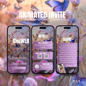 Digital Butterfly Baby Shower Invitation, Editable Pink Purple Butterflies Baby Shower Invite Girl Butterfly Baby Shower Invite DIY Template