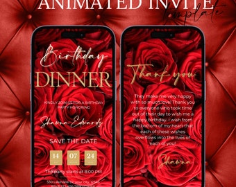 Digital Birthday Dinner Invitation Editable Birthday Party Digital Dinner Party Invite Electronic Floral Animated Invitation Template Evite