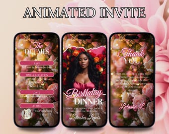 Pink Floral Birthday Dinner invitation, Pink Birthday Dinner, Digital Birthday Party Invite, Editable Template, Birthday Party, text evite