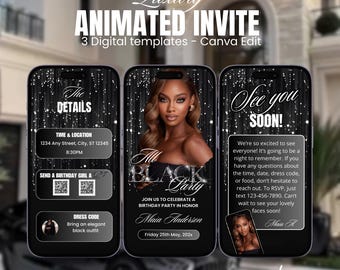 All Black Party Glam Birthday Invitation,All Black Affair Invitation,Glam Luxury Invitation,Black Birthday Dinner Invitation,Text Invitation