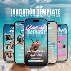 Pink Tropical Glam Girl Trip Itinerary,Vacation planner,Birthday Getaway Invite,Bachelorette Trip Invite,Palm Trees Vacation Itinerary flyer