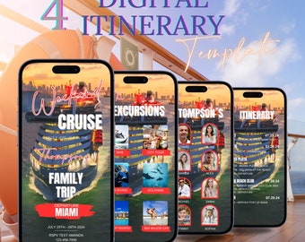 Family Cruise Itinerary Invitation. Digital Family Reunion Trip Invite. Vacation Planner. Holiday eVite. DIY Editable Canva Template.